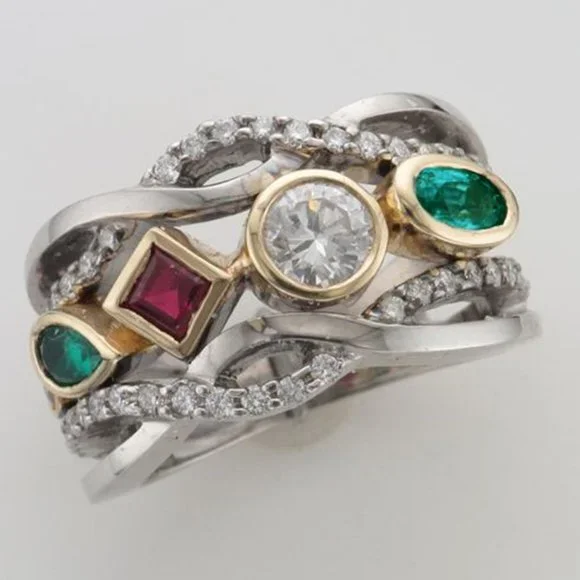 "925 Silver Plated Tricolor 3A CZ Eternity Diamond Ring, - Picture 2 of 7